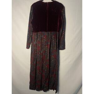 Vintage 90s Karin Steven’s Burgundy Velvet And Paisley Babydoll Dress Size 14